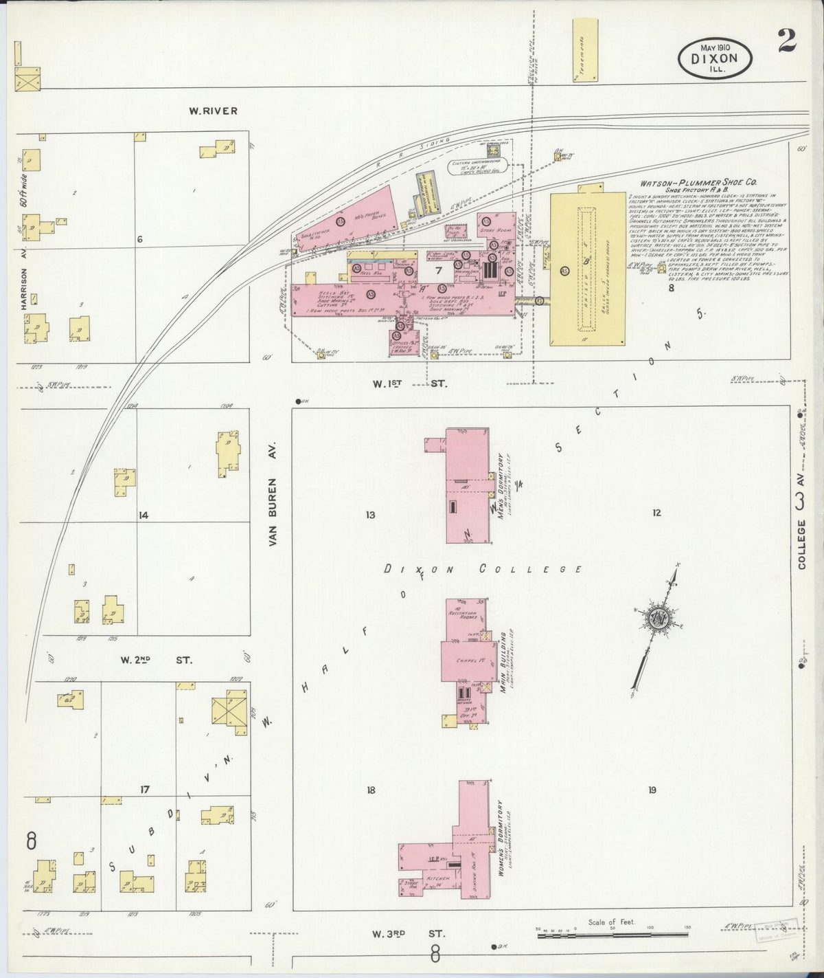 Sanborn Fire Insurance Map from Dixon, Lee County, Illinois (1910), Sheet #0002 - Historic Sanborn Fire Insurance Map Print, vintage old map wall art, antique decor, genealogy gift, Illinois Illinois map