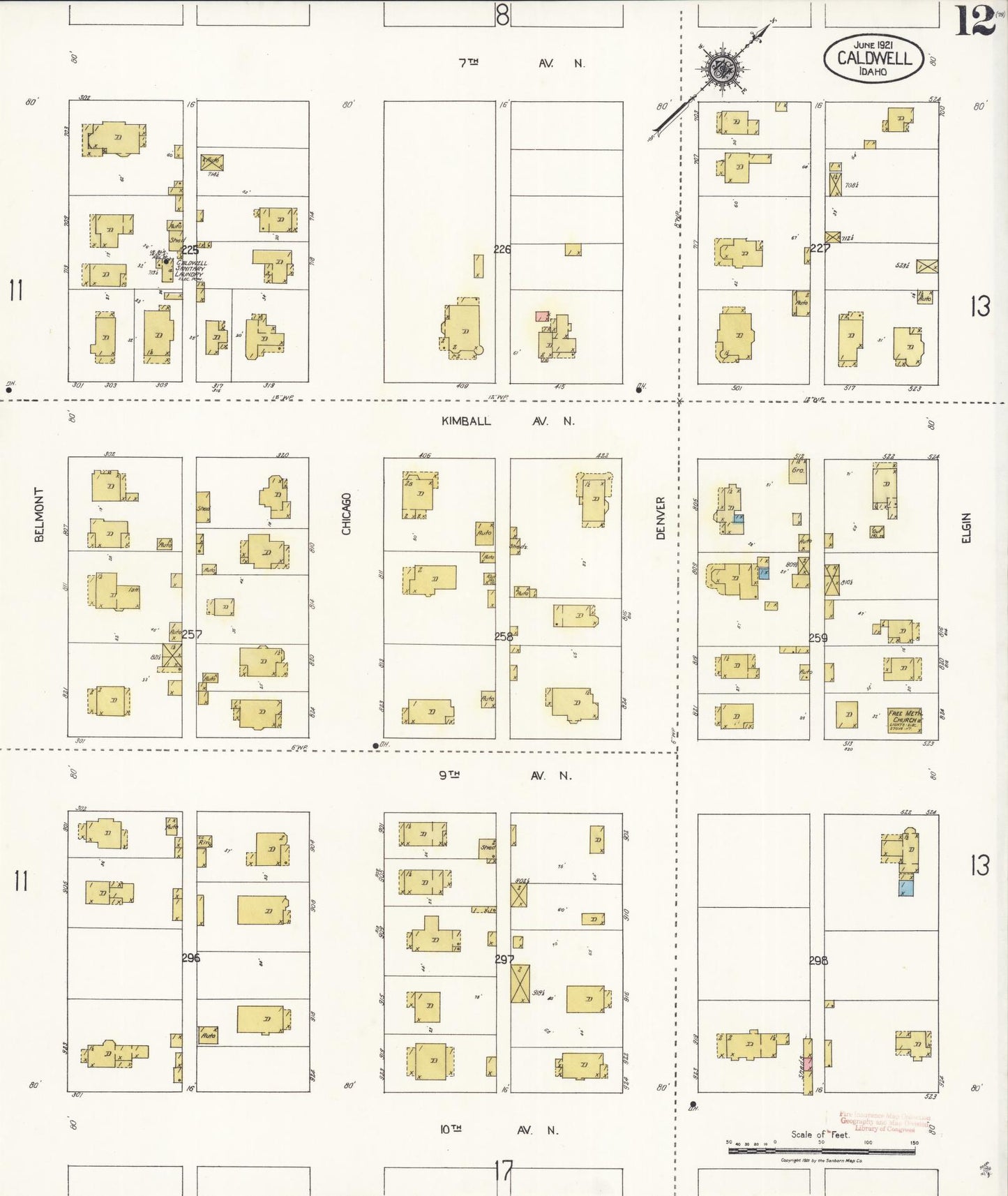 Sanborn Fire Insurance Map from Caldwell, Canyon County, Idaho (1921), Sheet #0012 - Complete Map Set gallery image, historic Sanborn map, vintage wall art, Idaho Idaho