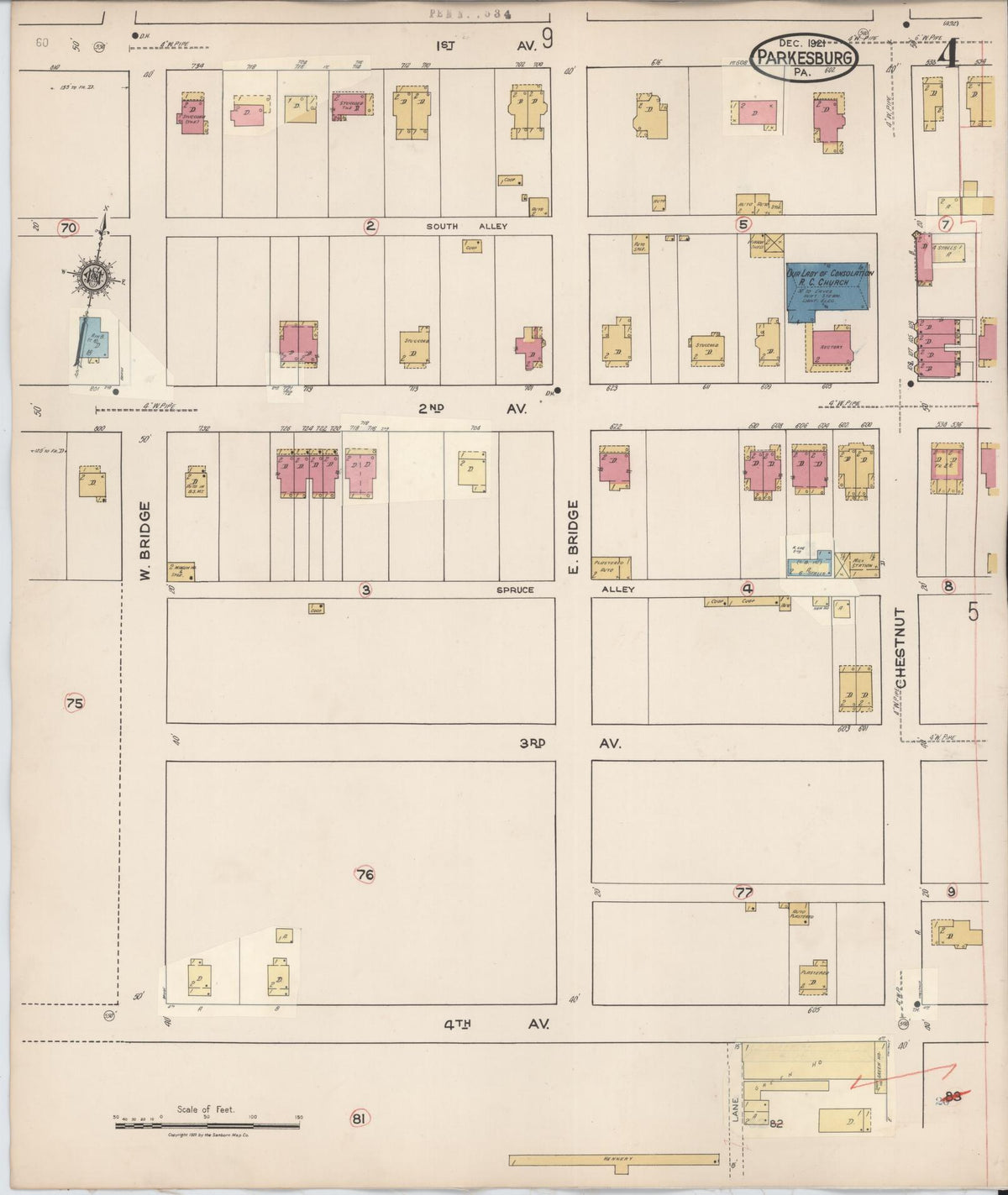 Sanborn Fire Insurance Map from Parkesburg, Chester County, Pennsylvania (1934), Sheet #0004 - Historic Sanborn Fire Insurance Map Print, vintage old map wall art, antique decor, genealogy gift, Pennsylvania Pennsylvania map