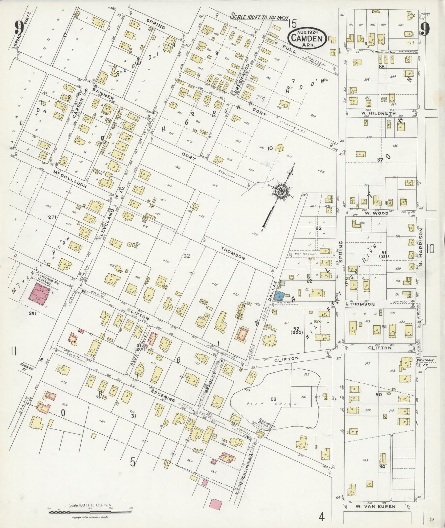 Sanborn Fire Insurance Map from Camden, Ouachita County, Arkansas (1924), Sheet #0009 - Complete Map Set gallery image, historic Sanborn map, vintage wall art, Arkansas Arkansas