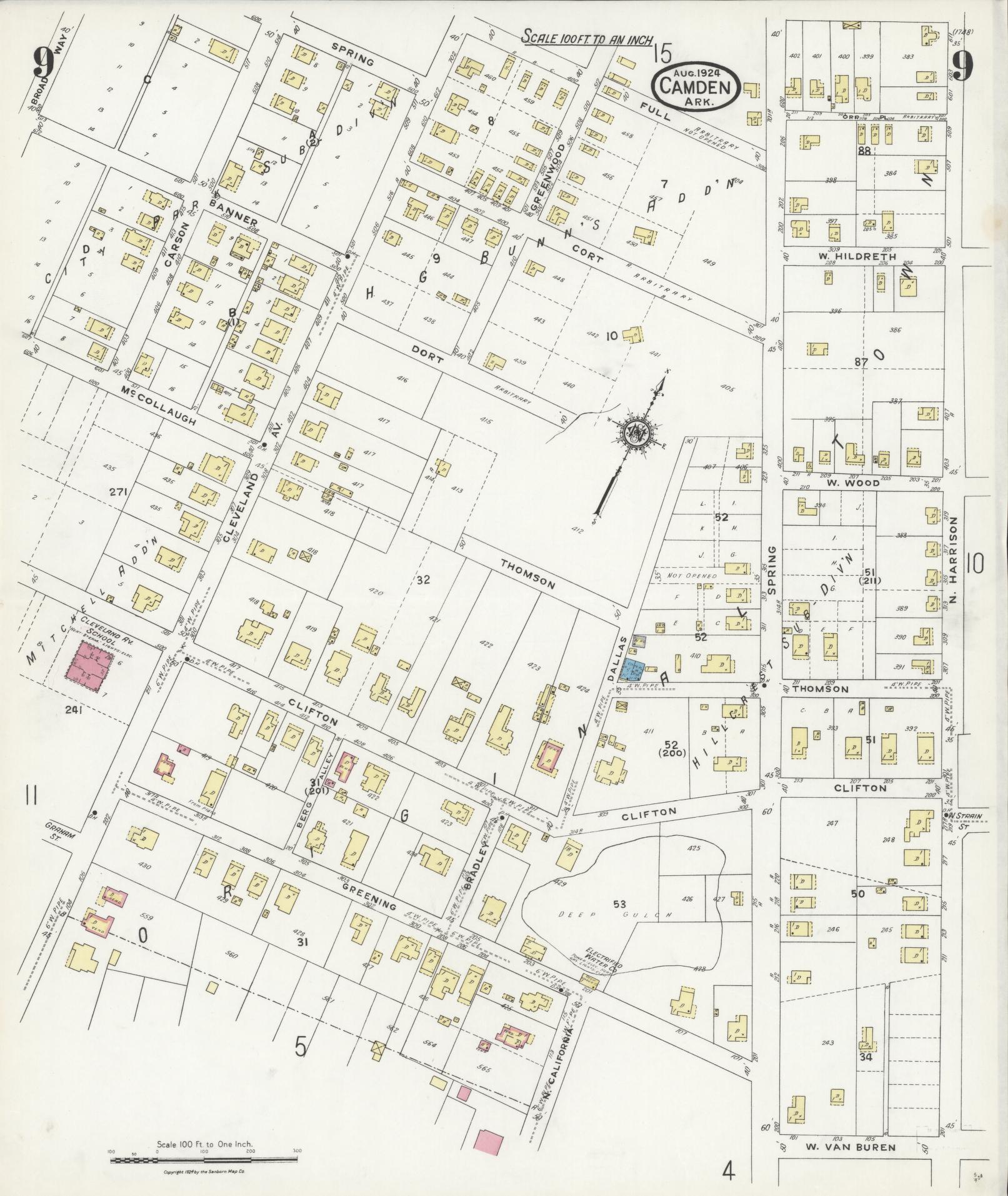 Sanborn Fire Insurance Map from Camden, Ouachita County, Arkansas (1924), Sheet #0009 - Complete Map Set gallery image, historic Sanborn map, vintage wall art, Arkansas Arkansas
