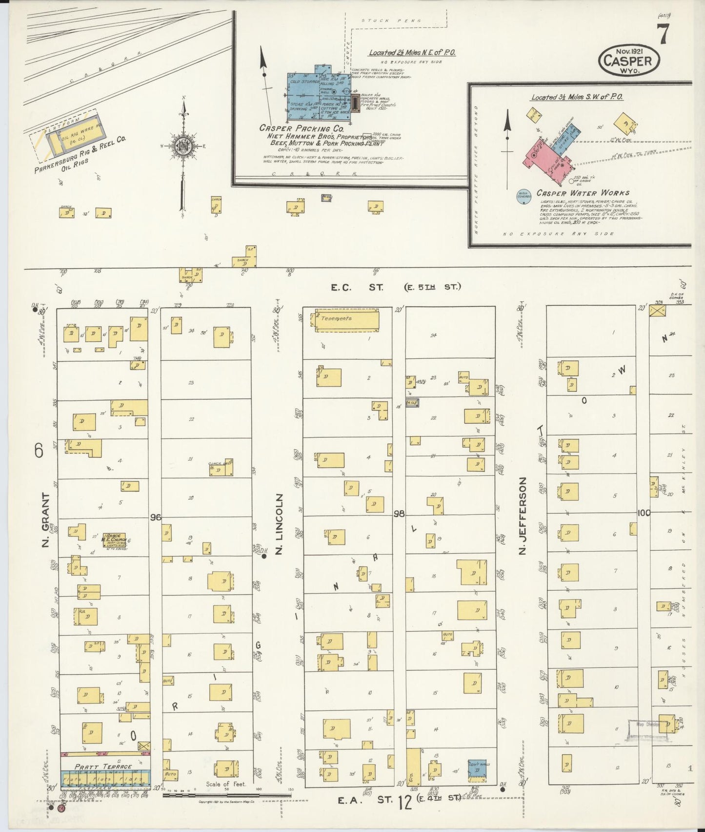 Sanborn Fire Insurance Map from Casper, Natrona County, Wyoming (1921), Sheet #0008 - Complete Map Set gallery image, historic Sanborn map, vintage wall art, Wyoming Wyoming