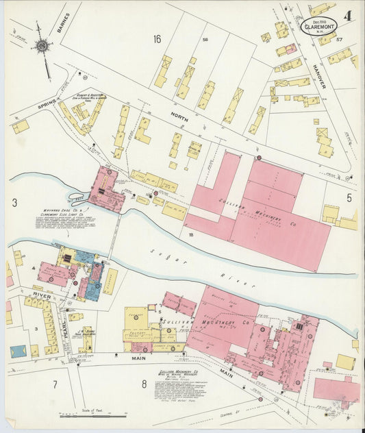 Sanborn Fire Insurance Map from Claremont, Sullivan County, New Hampshire (1910), Sheet #0004 - Historic Sanborn Fire Insurance Map Print, vintage old map wall art, antique decor, genealogy gift, New Hampshire New Hampshire map