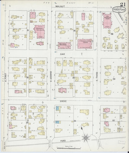Sanborn Fire Insurance Map from Rockford, Winnebago County, Illinois (1891), Sheet #0021 - Complete Map Set gallery image, historic Sanborn map, vintage wall art, Illinois Illinois