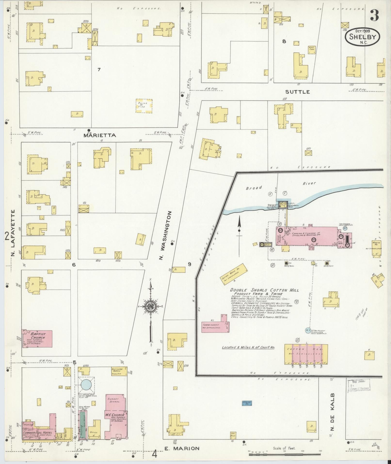 Sanborn Fire Insurance Map from Shelby, Cleveland County, North Carolina (1909), Sheet #0003 - Complete Map Set gallery image, historic Sanborn map, vintage wall art, North Carolina North Carolina