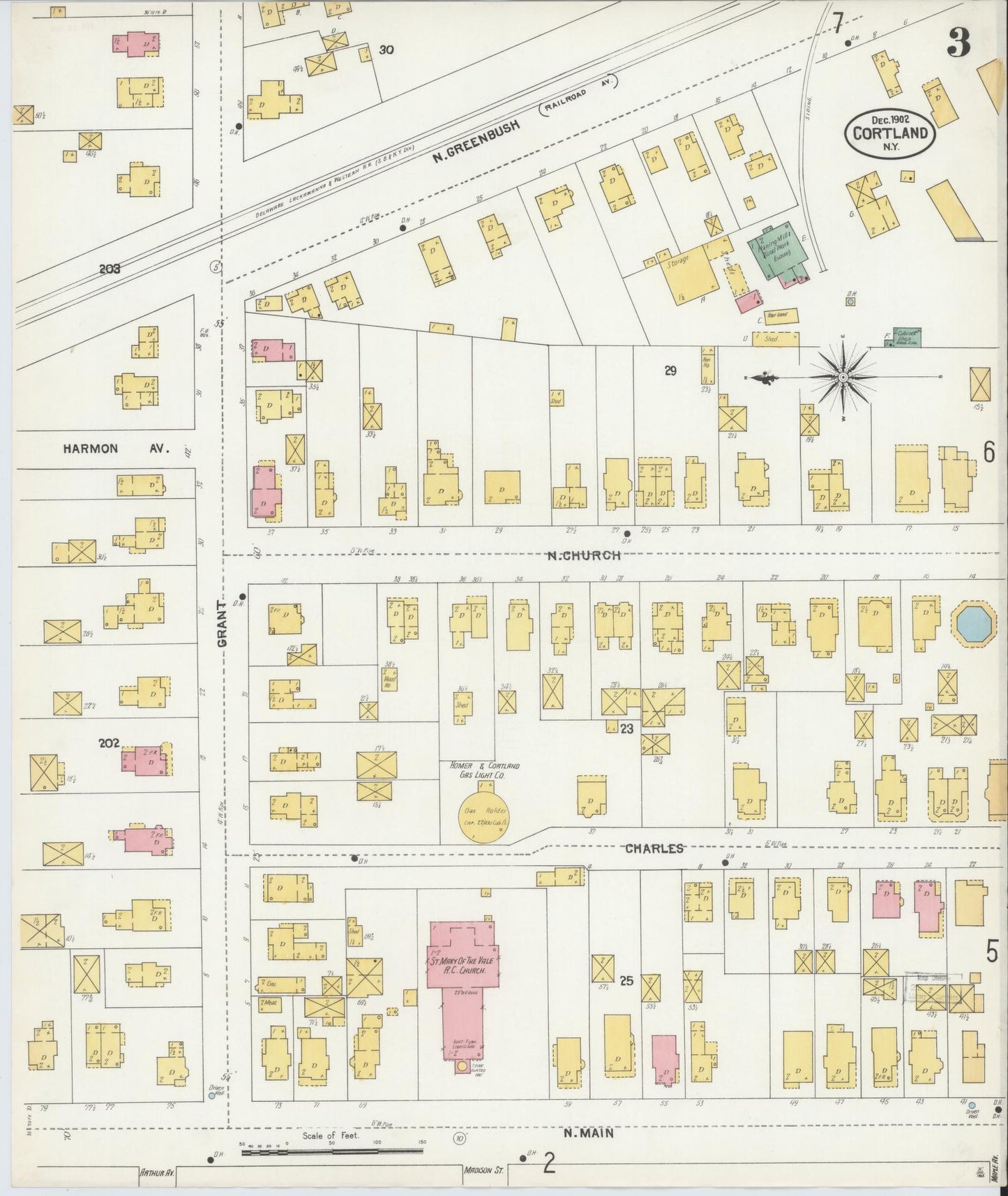 Sanborn Fire Insurance Map from Cortland, Cortland County, New York (1902), Sheet #0003 - Complete Map Set gallery image, historic Sanborn map, vintage wall art, New York New York