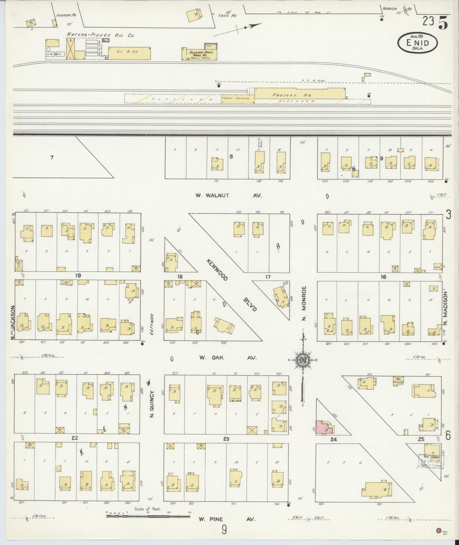 Sanborn Fire Insurance Map from Enid, Garfield County, Oklahoma (1911), Sheet #0005 - Complete Map Set gallery image, historic Sanborn map, vintage wall art, Oklahoma Oklahoma