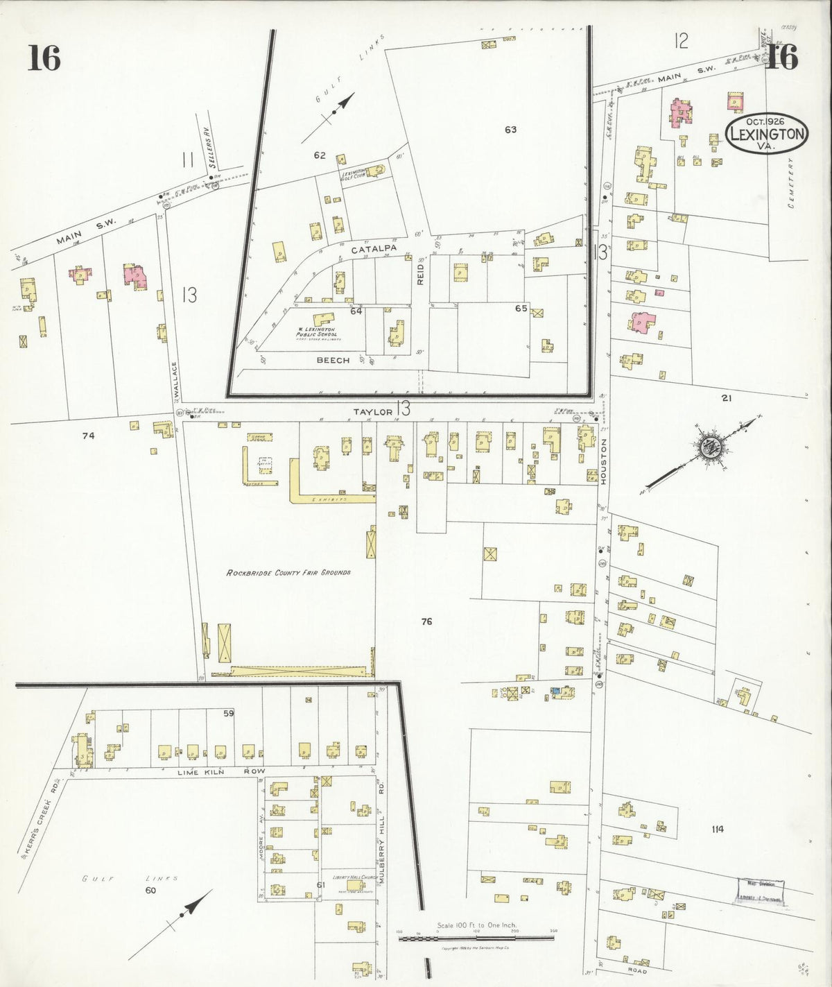 Sanborn Fire Insurance Map from Lexington, Independent Cities, Virginia (1926), Sheet #0016 - Complete Map Set gallery image, historic Sanborn map, vintage wall art, Virginia Virginia