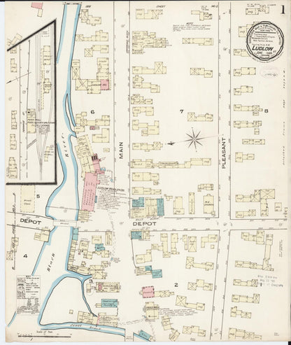Sanborn Fire Insurance Map from Ludlow, Windsor County, Vermont (1885), Sheet #0001 - Complete Map Set gallery image, historic Sanborn map, vintage wall art, Vermont Vermont