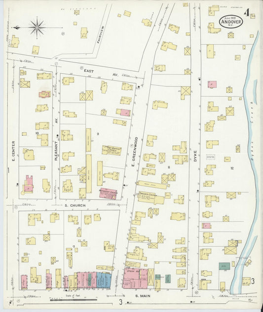 Sanborn Fire Insurance Map from Andover, Allegany County, New York (1909), Sheet #0004 - Historic Sanborn Fire Insurance Map Print, vintage old map wall art, antique decor, genealogy gift, New York New York map