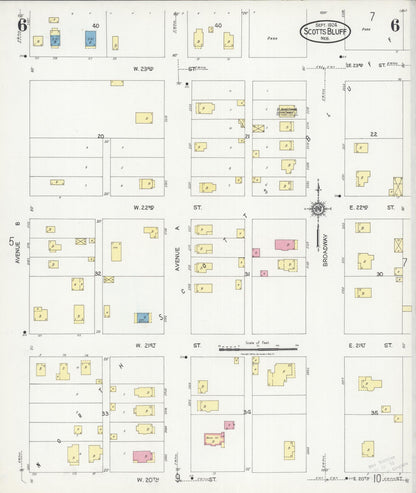 Sanborn Fire Insurance Map from Scottsbluff, Scotts Bluff County, Nebraska (1924), Sheet #0006 - Complete Map Set gallery image, historic Sanborn map, vintage wall art, Nebraska Nebraska