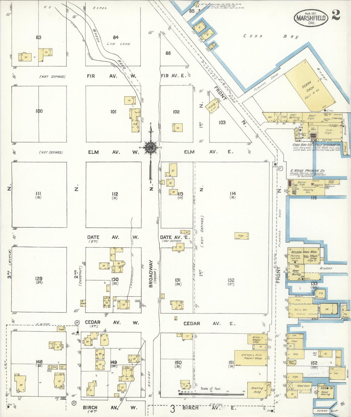 Sanborn Fire Insurance Map from Marshfield, Coos County, Oregon (1911), Sheet #0002 - Historic Sanborn Fire Insurance Map Print, vintage old map wall art, antique decor, genealogy gift, Oregon Oregon map