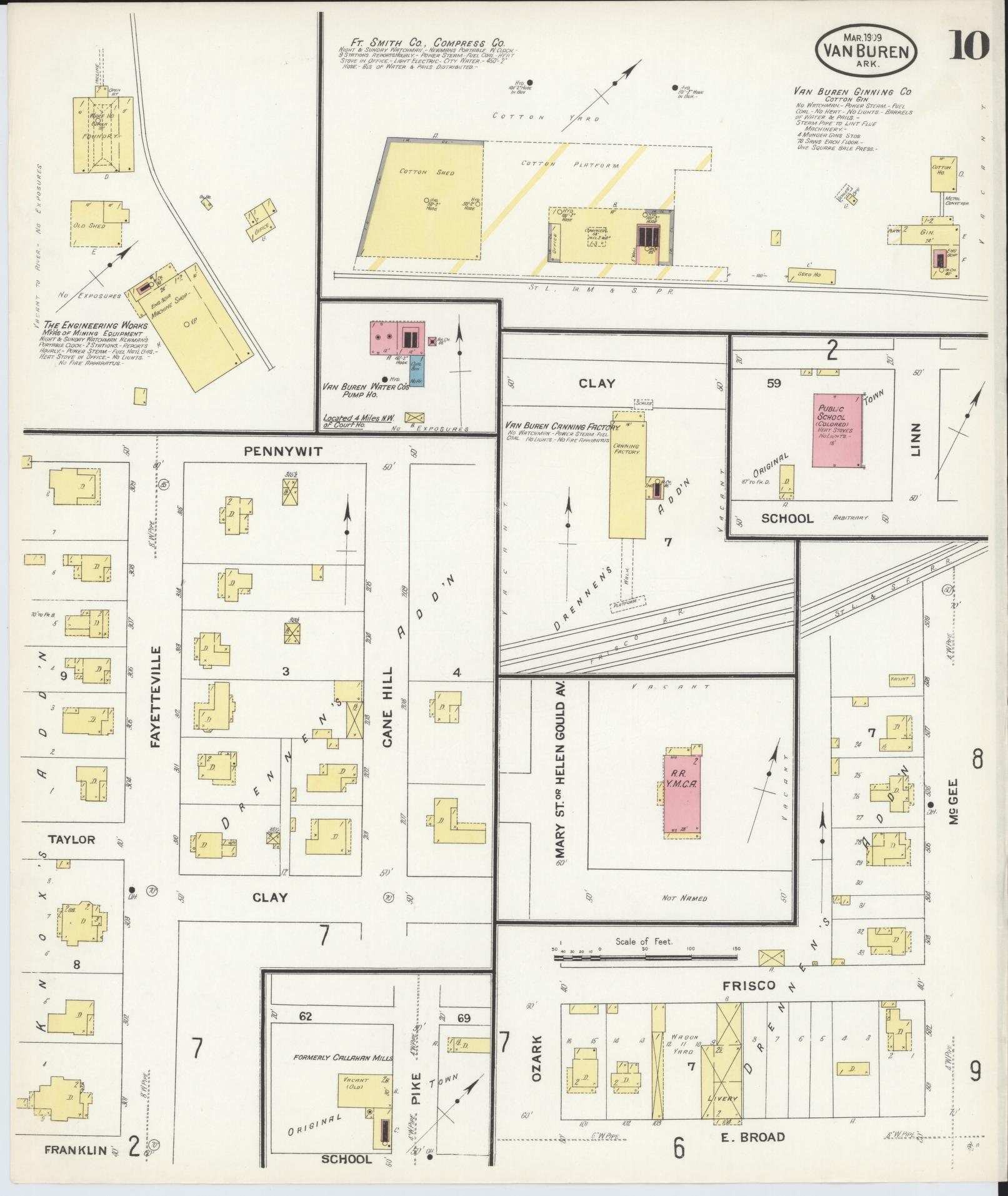 Sanborn Fire Insurance Map from Van Buren, Crawford County, Arkansas (1909), Sheet #0010 - Complete Map Set gallery image, historic Sanborn map, vintage wall art, Arkansas Arkansas