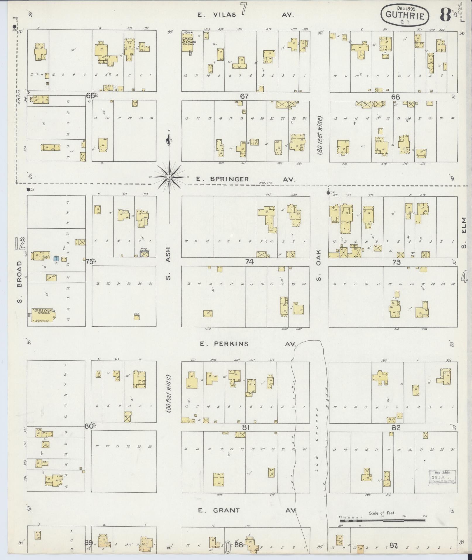 Sanborn Fire Insurance Map from Guthrie, Logan County, Oklahoma (1895), Sheet #0008 - Complete Map Set gallery image, historic Sanborn map, vintage wall art, Oklahoma Oklahoma