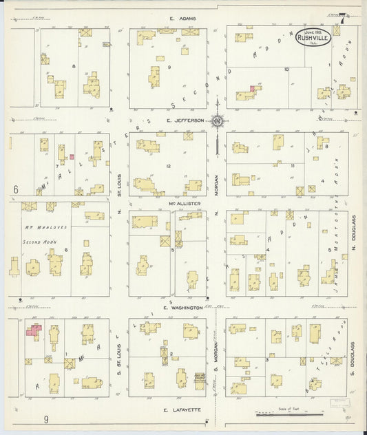 Sanborn Fire Insurance Map from Rushville, Schuyler County, Illinois (1913), Sheet #0007 - Historic Sanborn Fire Insurance Map Print, vintage old map wall art, antique decor, genealogy gift, Illinois Illinois map
