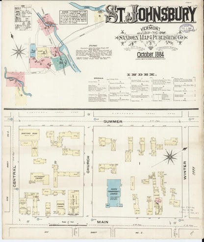 Sanborn Fire Insurance Map from Saint Johnsbury, Caledonia County, Vermont (1884), Sheet #0001 - Complete Map Set gallery image, historic Sanborn map, vintage wall art, Vermont Vermont