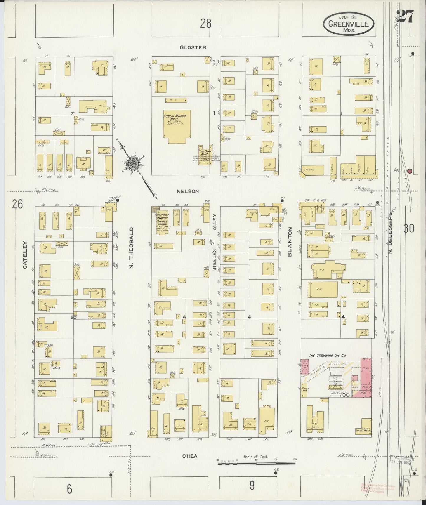 Sanborn Fire Insurance Map from Greenville, Washington County, Mississippi (1911), Sheet #0027 - Complete Map Set gallery image, historic Sanborn map, vintage wall art, Mississippi Mississippi