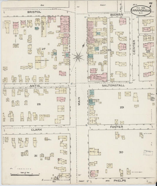 Sanborn Fire Insurance Map from Canandaigua, Ontario County, New York (1886), Sheet #0007 - Historic Sanborn Fire Insurance Map Print, vintage old map wall art, antique decor, genealogy gift, New York New York map