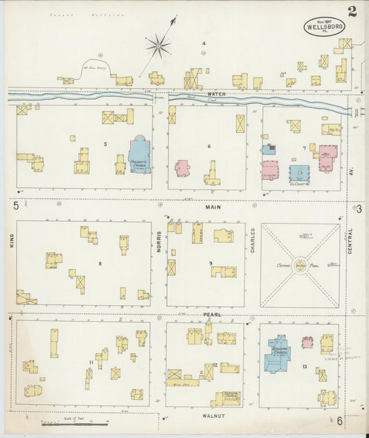 Sanborn Fire Insurance Map from Wellsboro, Tioga County, Pennsylvania (1897), Sheet #0002 - Historic Sanborn Fire Insurance Map Print, vintage old map wall art, antique decor, genealogy gift, Pennsylvania Pennsylvania map