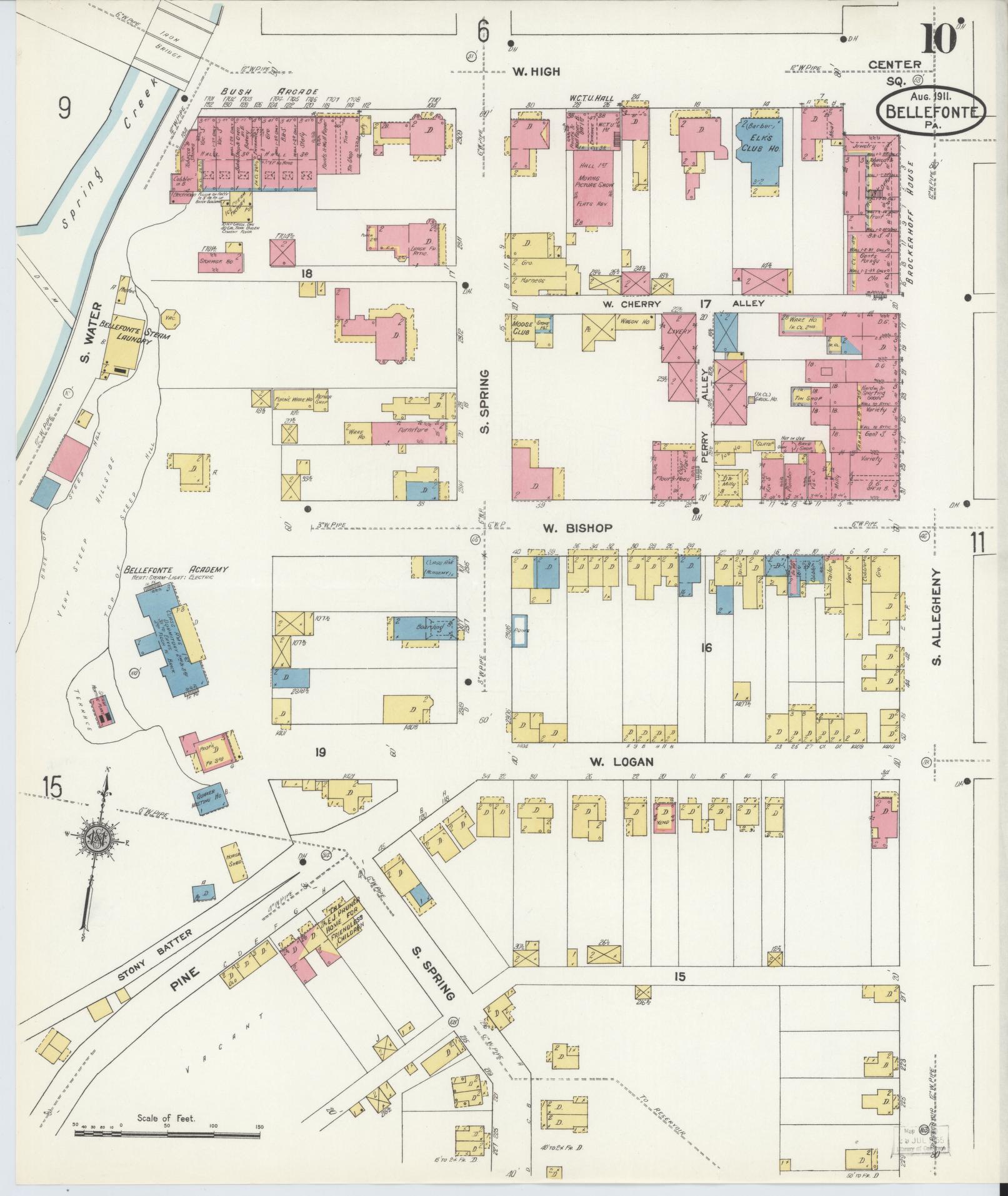Sanborn Fire Insurance Map from Bellefonte, Centre County, Pennsylvania (1911), Sheet #0010 - Historic Sanborn Fire Insurance Map Print, vintage old map wall art, antique decor, genealogy gift, Pennsylvania Pennsylvania map