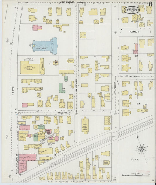 Sanborn Fire Insurance Map from Pittsfield, Berkshire County, Massachusetts (1895), Sheet #0006 - Historic Sanborn Fire Insurance Map Print, vintage old map wall art, antique decor, genealogy gift, Massachusetts Massachusetts map