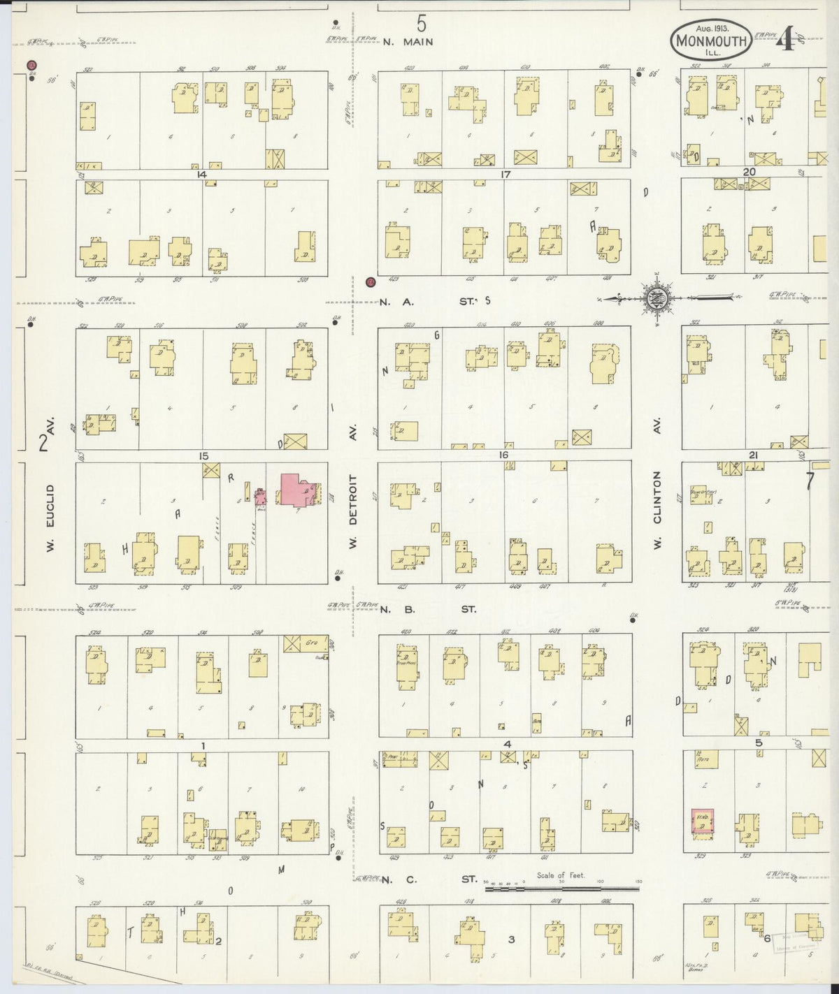 Sanborn Fire Insurance Map from Monmouth, Warren County, Illinois (1913), Sheet #0004 - Historic Sanborn Fire Insurance Map Print, vintage old map wall art, antique decor, genealogy gift, Illinois Illinois map