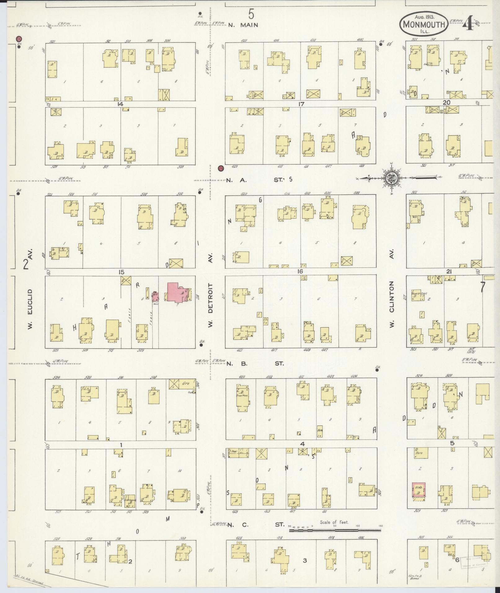 Sanborn Fire Insurance Map from Monmouth, Warren County, Illinois (1913), Sheet #0004 - Historic Sanborn Fire Insurance Map Print, vintage old map wall art, antique decor, genealogy gift, Illinois Illinois map