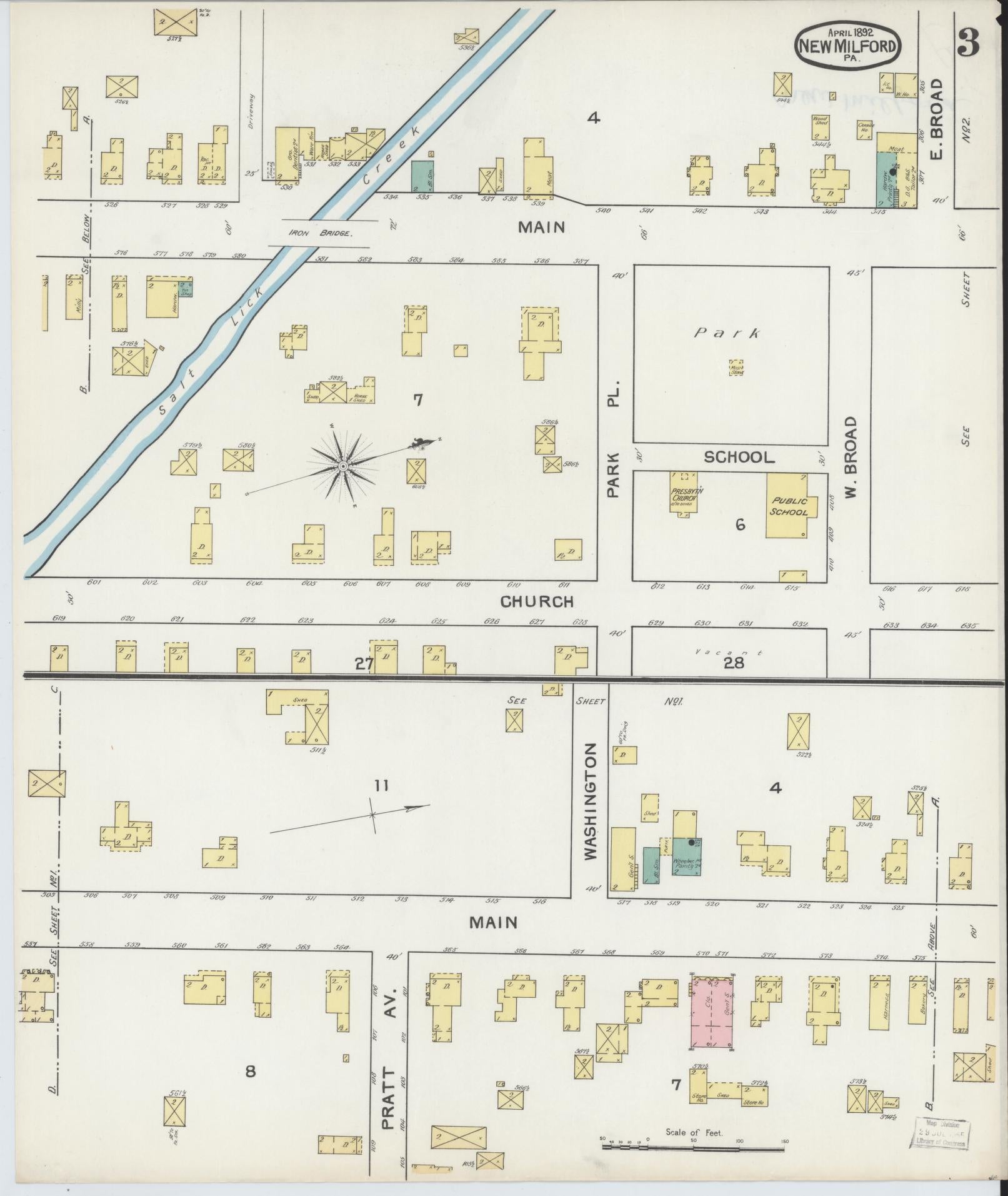 Sanborn Fire Insurance Map from New Milford, Susquehanna County, Pennsylvania (1892), Sheet #0003 - Complete Map Set gallery image, historic Sanborn map, vintage wall art, Pennsylvania Pennsylvania