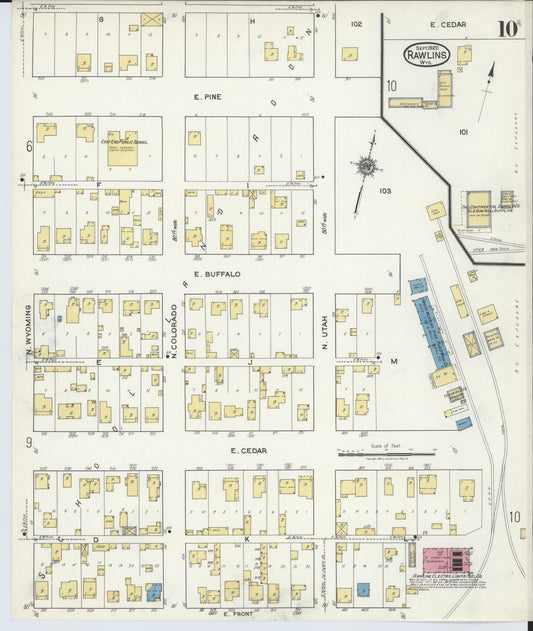 Sanborn Fire Insurance Map from Rawlins, Carbon County, Wyoming (1920), Sheet #0010 - Historic Sanborn Fire Insurance Map Print, vintage old map wall art, antique decor, genealogy gift, Wyoming Wyoming map