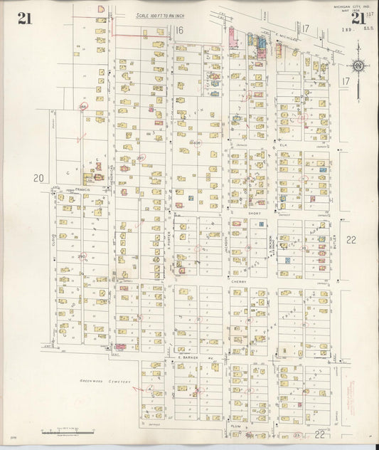 Sanborn Fire Insurance Map from Michigan City, La Porte County, Indiana (1948), Sheet #0021 - Historic Sanborn Fire Insurance Map Print, vintage old map wall art, antique decor, genealogy gift, Michigan Michigan map