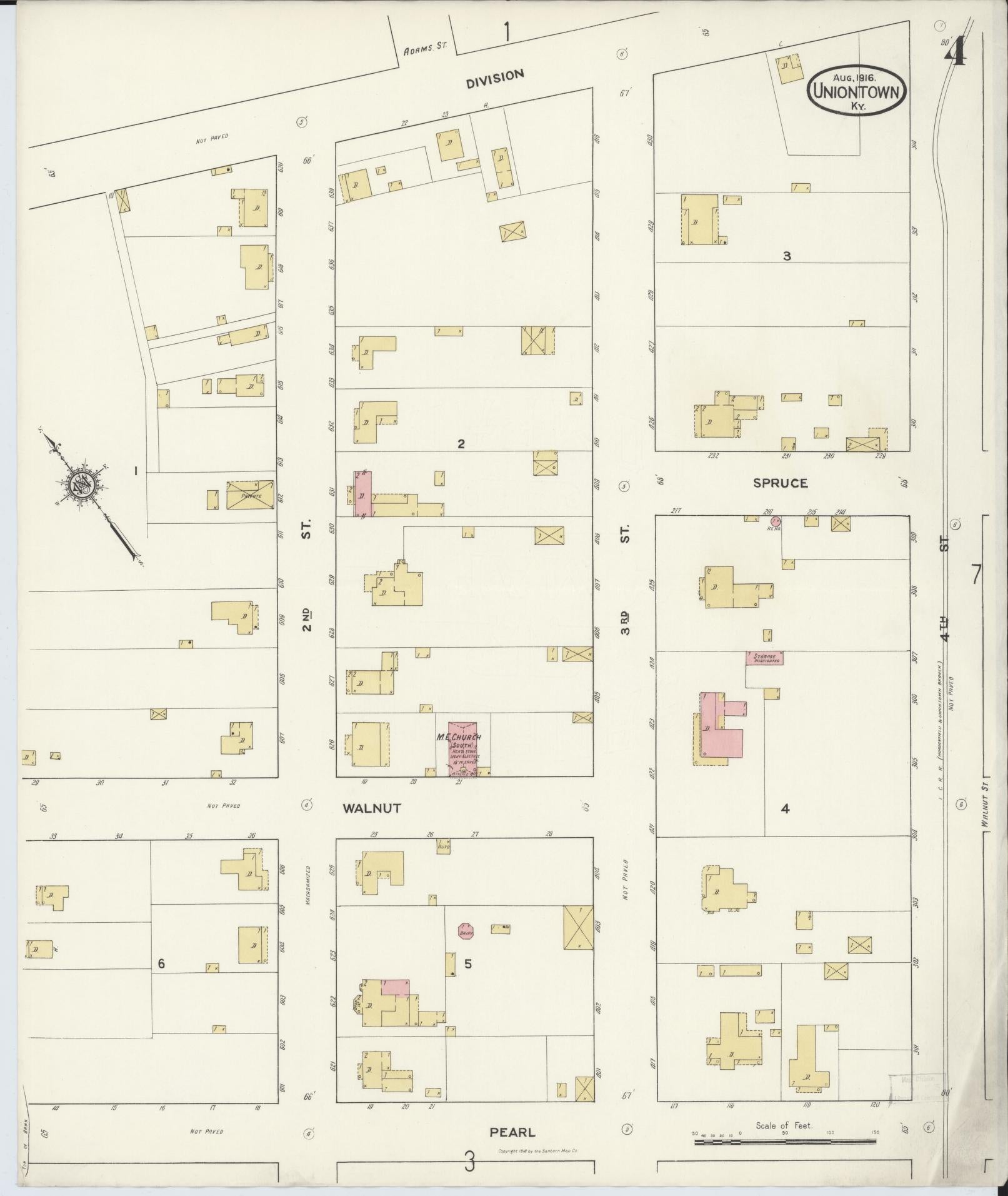 Sanborn Fire Insurance Map from Uniontown, Union County, Kentucky (1916), Sheet #0004 - Complete Map Set gallery image, historic Sanborn map, vintage wall art, Kentucky Kentucky