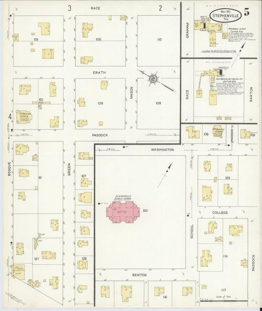 Sanborn Fire Insurance Map from Stephenville, Erath County, Texas (1912), Sheet #0005 - Historic Sanborn Fire Insurance Map Print, vintage old map wall art, antique decor, genealogy gift, Texas Texas map