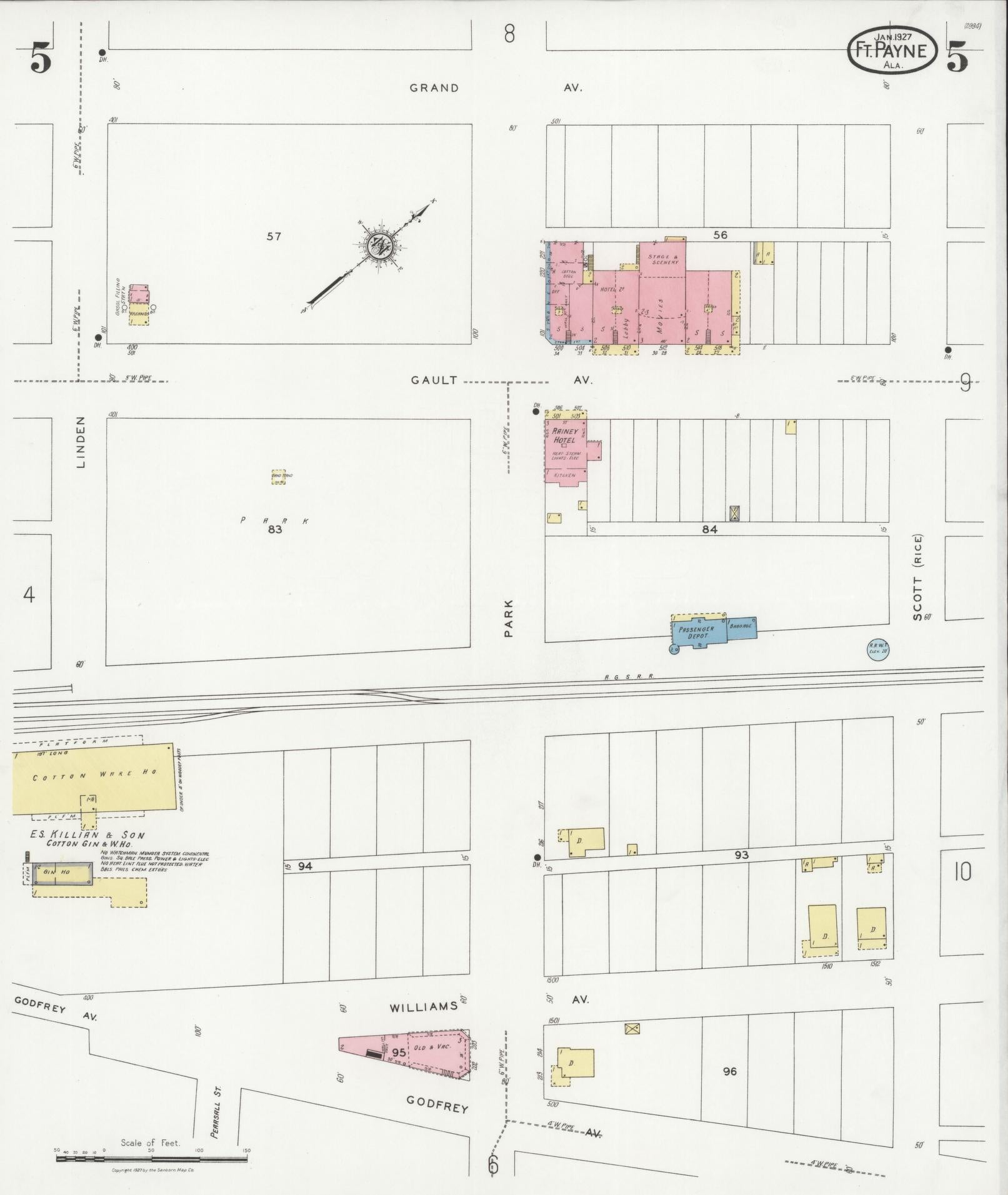 Sanborn Fire Insurance Map from Fort Payne, Dekalb County, Alabama (1927), Sheet #0005 - Complete Map Set gallery image, historic Sanborn map, vintage wall art, Alabama Alabama