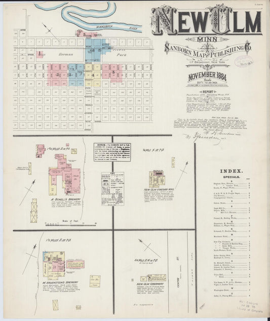 Sanborn Fire Insurance Map from New Ulm, Brown County, Minnesota (1884), Sheet #0001 - Historic Sanborn Fire Insurance Map Print, vintage old map wall art, antique decor, genealogy gift, Minnesota Minnesota map