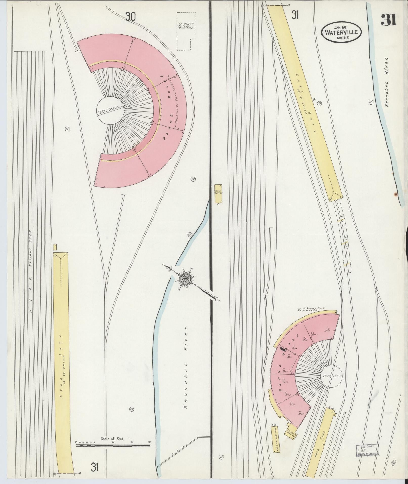 Sanborn Fire Insurance Map from Waterville, Kennebec County, Maine (1911), Sheet #0031 - Complete Map Set gallery image, historic Sanborn map, vintage wall art, Maine Maine