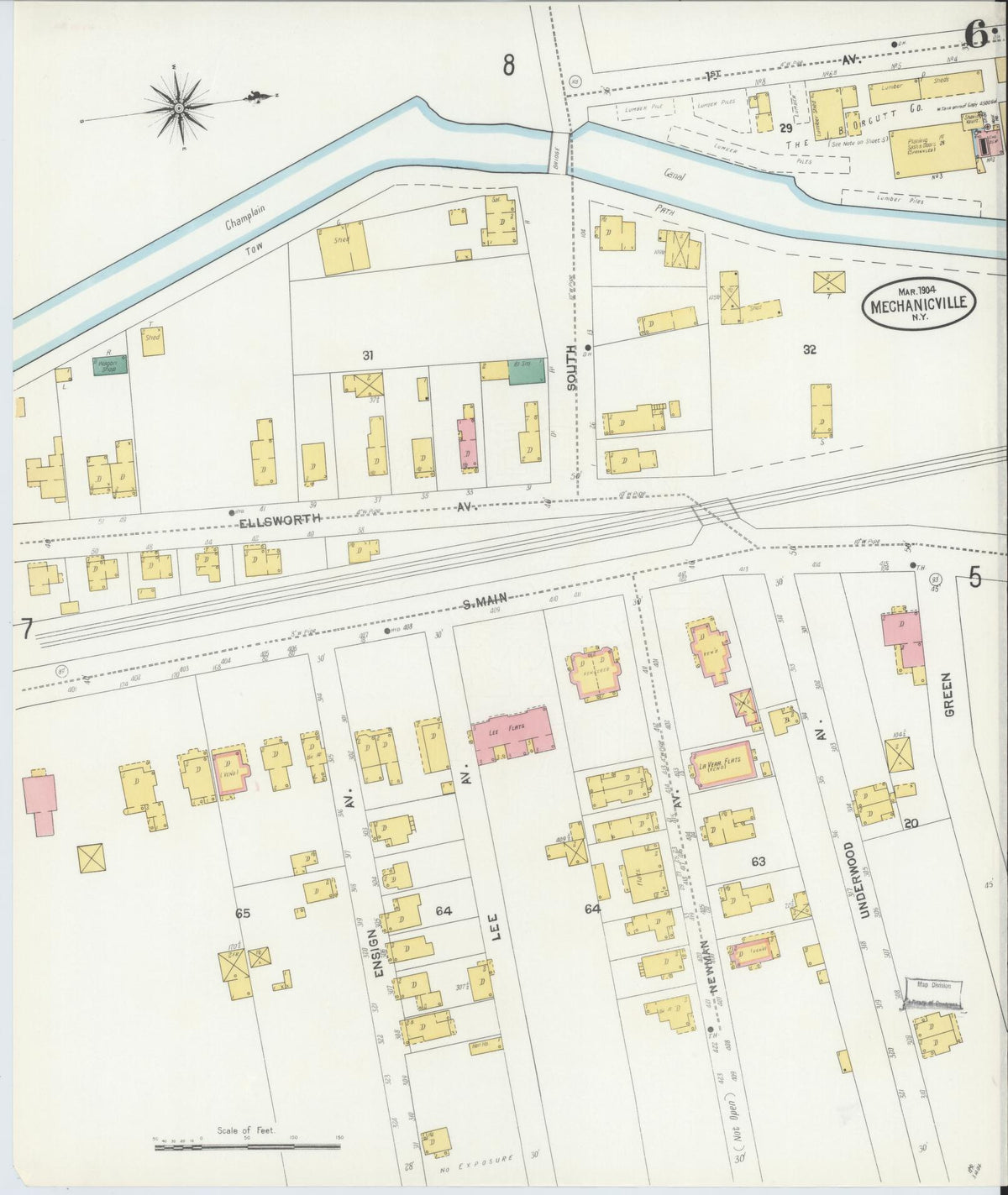 Sanborn Fire Insurance Map from Mechanicville, Saratoga County, New York (1904), Sheet #0005 - Historic Sanborn Fire Insurance Map Print, vintage old map wall art, antique decor, genealogy gift, New York New York map