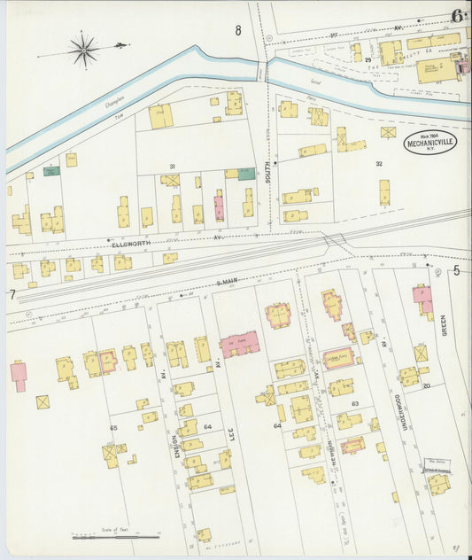 Sanborn Fire Insurance Map from Mechanicville, Saratoga County, New York (1904), Sheet #0005 - Historic Sanborn Fire Insurance Map Print, vintage old map wall art, antique decor, genealogy gift, New York New York map