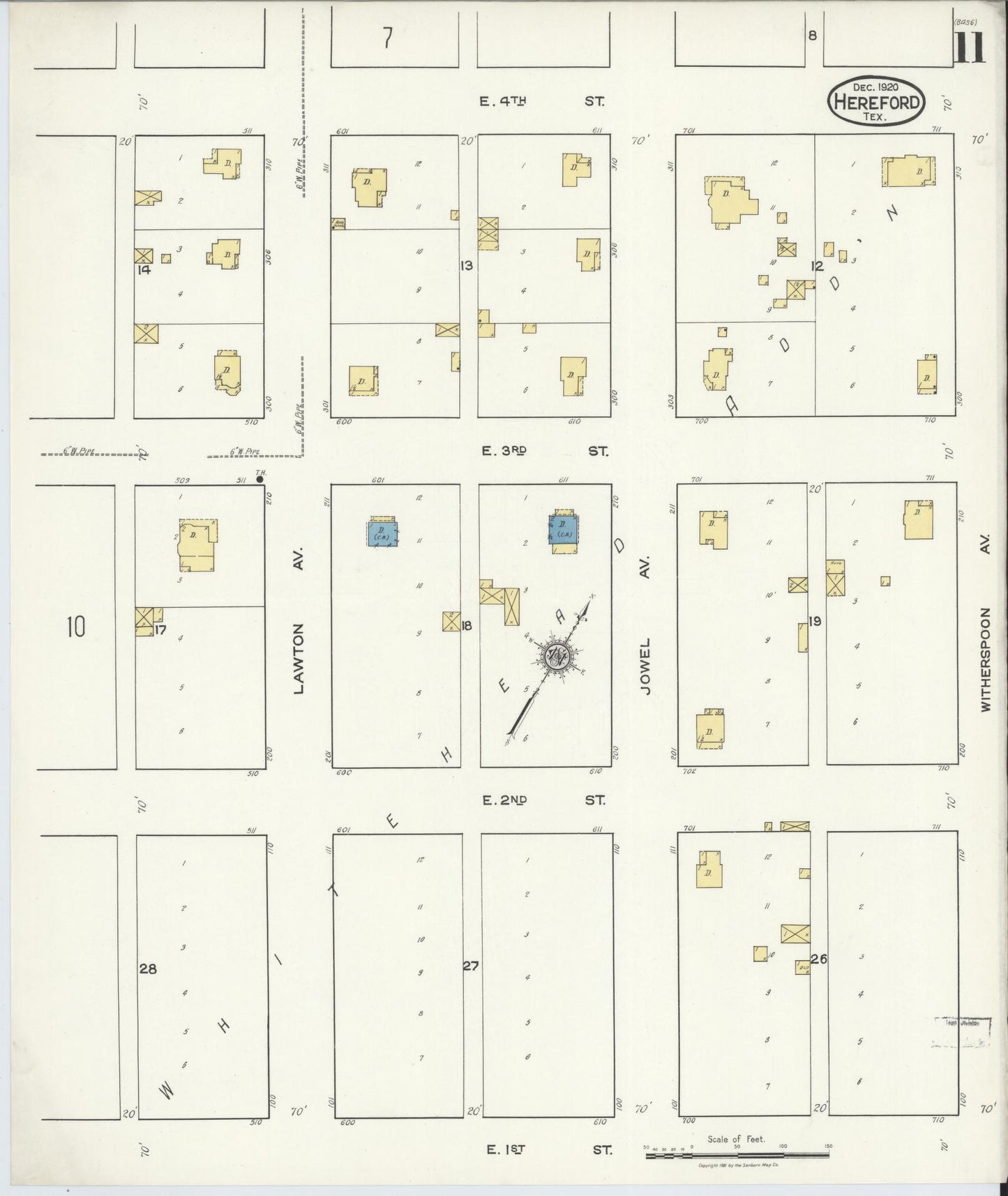 Sanborn Fire Insurance Map from Hereford, Deaf Smith County, Texas (1920), Sheet #0011 - Complete Map Set gallery image, historic Sanborn map, vintage wall art, Texas Texas