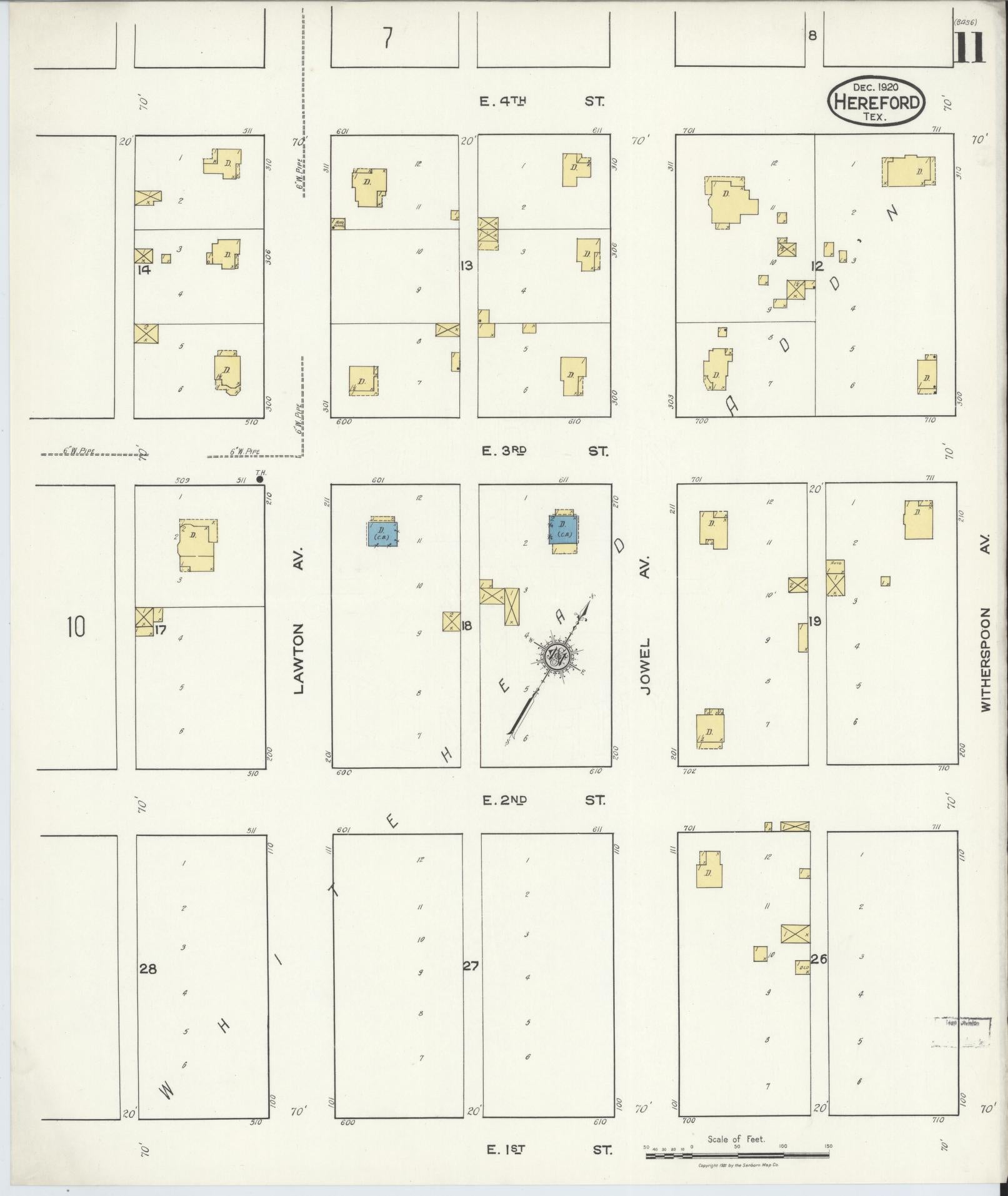 Sanborn Fire Insurance Map from Hereford, Deaf Smith County, Texas (1920), Sheet #0011 - Complete Map Set gallery image, historic Sanborn map, vintage wall art, Texas Texas