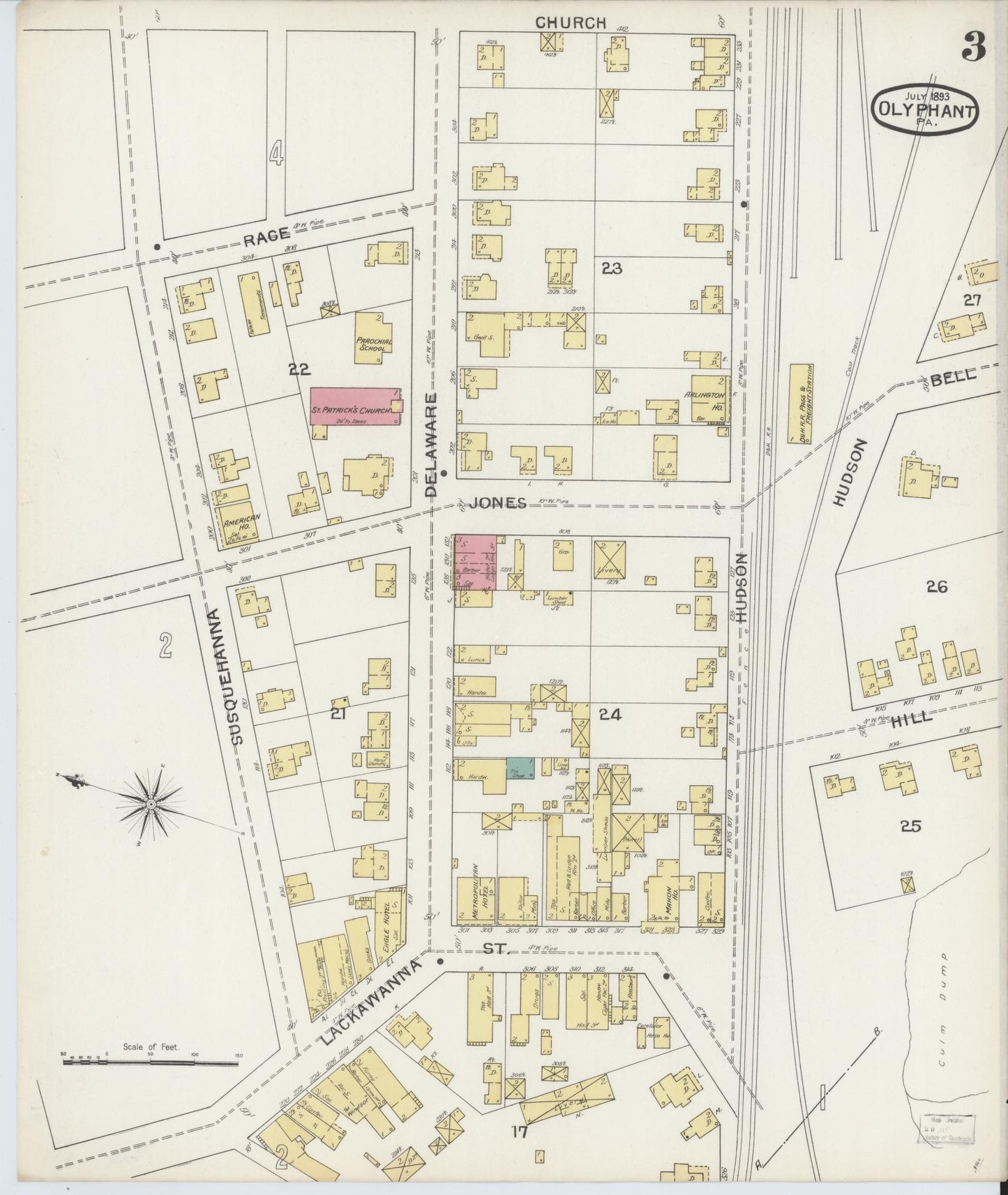 Sanborn Fire Insurance Map from Olyphant, Lackawanna County, Pennsylvania (1893), Sheet #0003 - Complete Map Set gallery image, historic Sanborn map, vintage wall art, Pennsylvania Pennsylvania