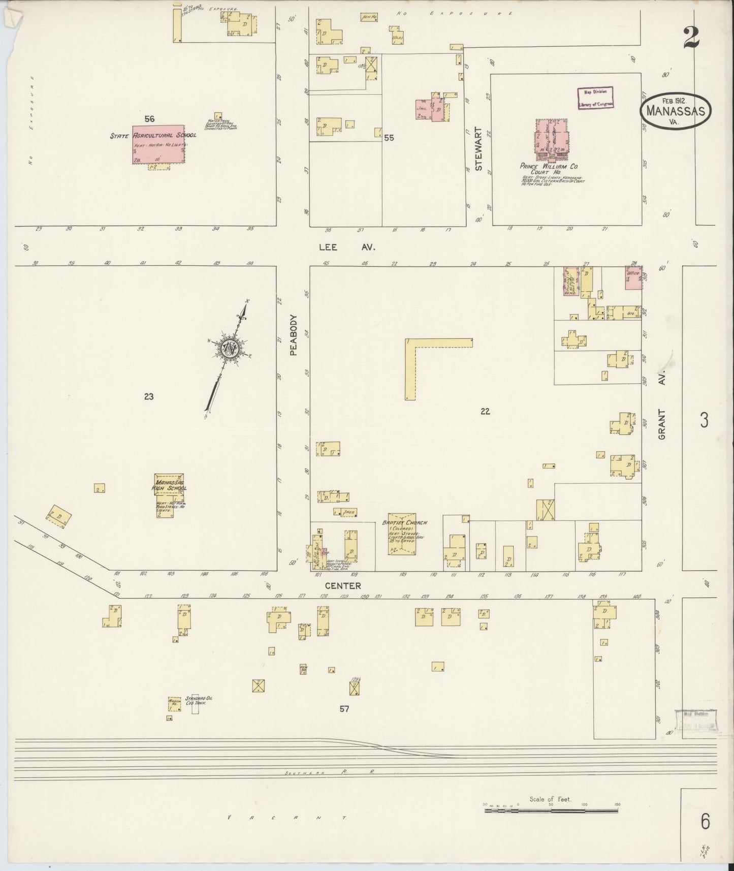 Sanborn Fire Insurance Map from Manassas, Independent Cities, Virginia (1912), Sheet #0002 - Complete Map Set gallery image, historic Sanborn map, vintage wall art, Virginia Virginia