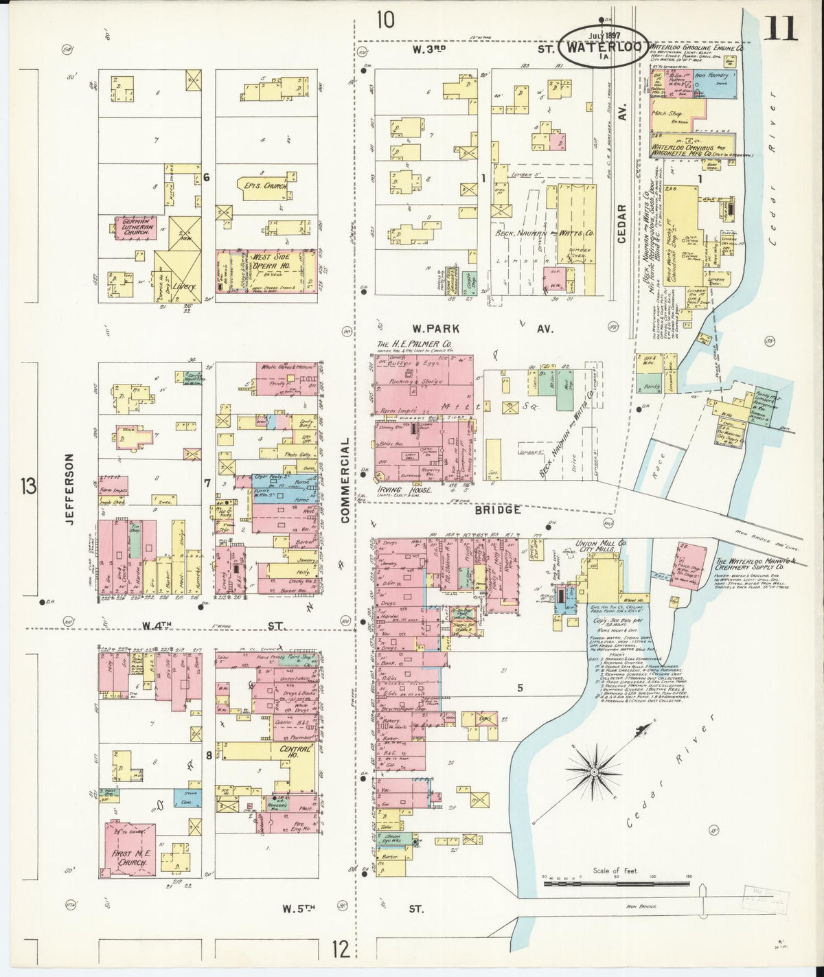 Sanborn Fire Insurance Map from Waterloo, Black Hawk County, Iowa (1897), Sheet #0011 - Historic Sanborn Fire Insurance Map Print, vintage old map wall art