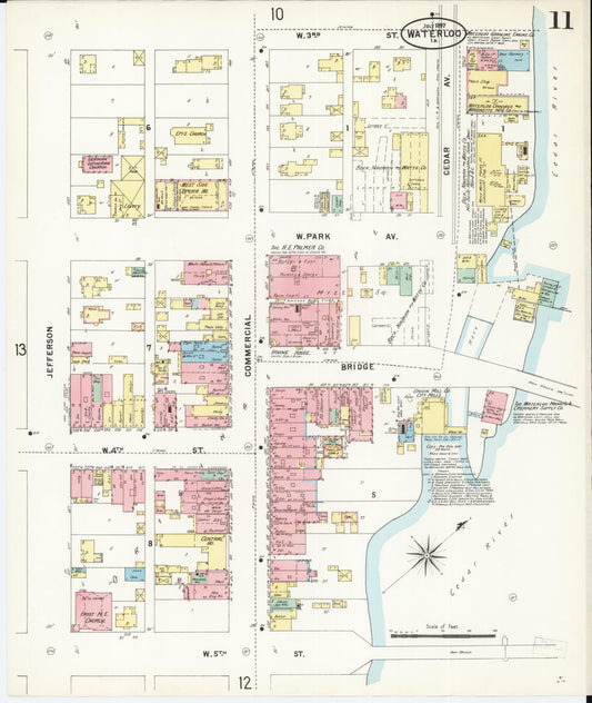 Sanborn Fire Insurance Map from Waterloo, Black Hawk County, Iowa (1897), Sheet #0011 - Historic Sanborn Fire Insurance Map Print, vintage old map wall art