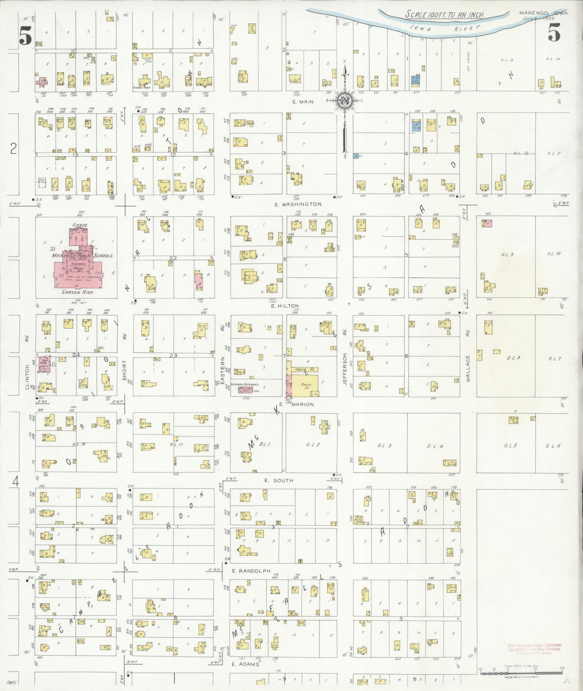 Sanborn Fire Insurance Map from Marengo, Iowa County, Iowa (1933), Sheet #0005 - Historic Sanborn Fire Insurance Map Print, vintage old map wall art