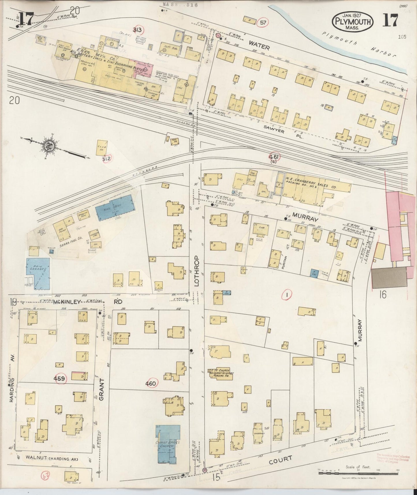 Sanborn Fire Insurance Map from Plymouth, Plymouth County, Massachusetts (1948), Sheet #0017 - Complete Map Set gallery image, historic Sanborn map, vintage wall art, Massachusetts Massachusetts