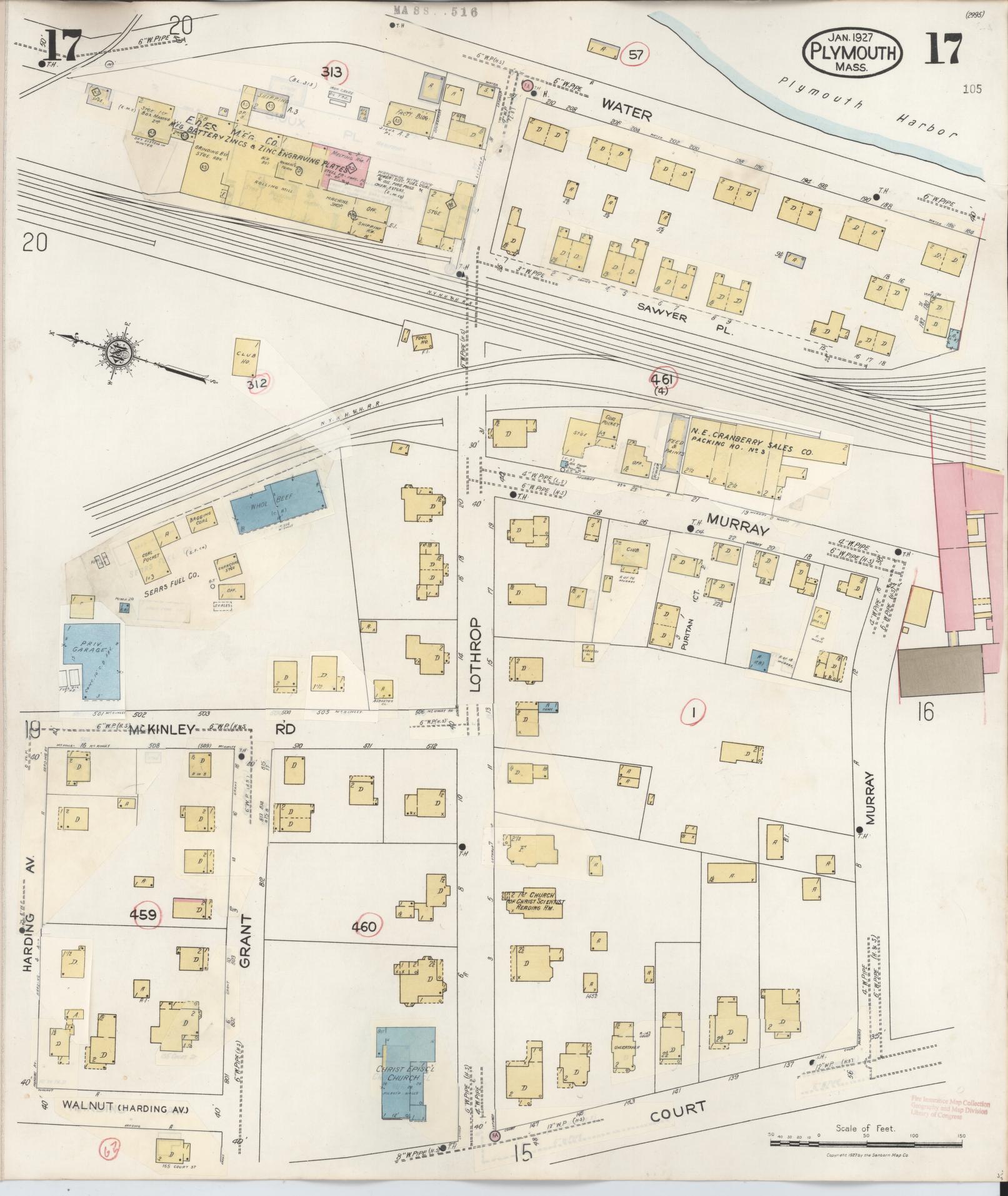 Sanborn Fire Insurance Map from Plymouth, Plymouth County, Massachusetts (1948), Sheet #0017 - Complete Map Set gallery image, historic Sanborn map, vintage wall art, Massachusetts Massachusetts