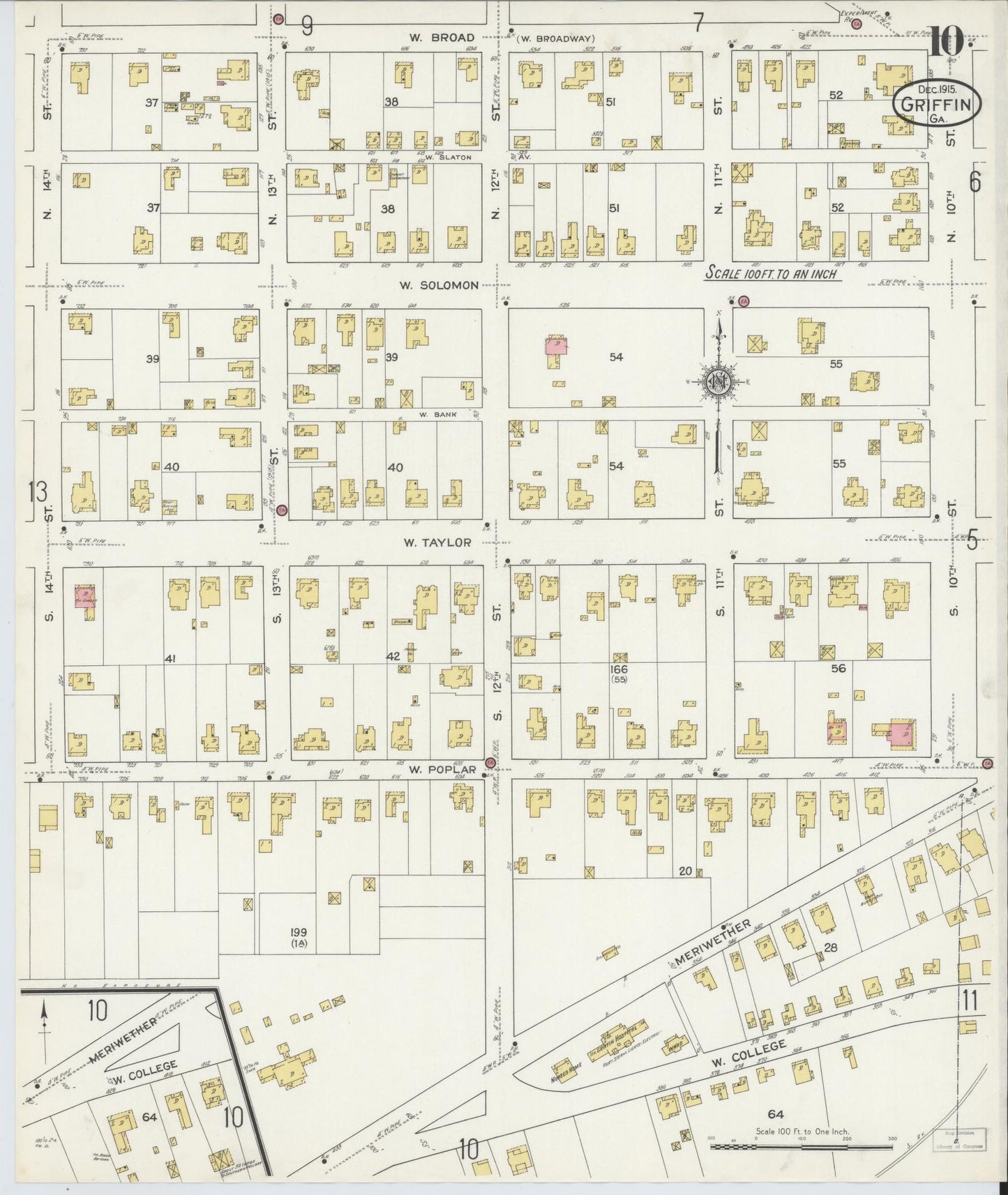 Sanborn Fire Insurance Map from Griffin, Spalding County, Georgia (1915), Sheet #0010 - Complete Map Set gallery image, historic Sanborn map, vintage wall art, Georgia Georgia