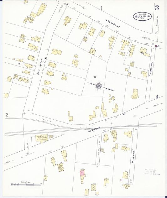 Sanborn Fire Insurance Map from Middlebury, Addison County, Vermont (1910), Sheet #0003 - Historic Sanborn Fire Insurance Map Print, vintage old map wall art, antique decor, genealogy gift, Vermont Vermont map