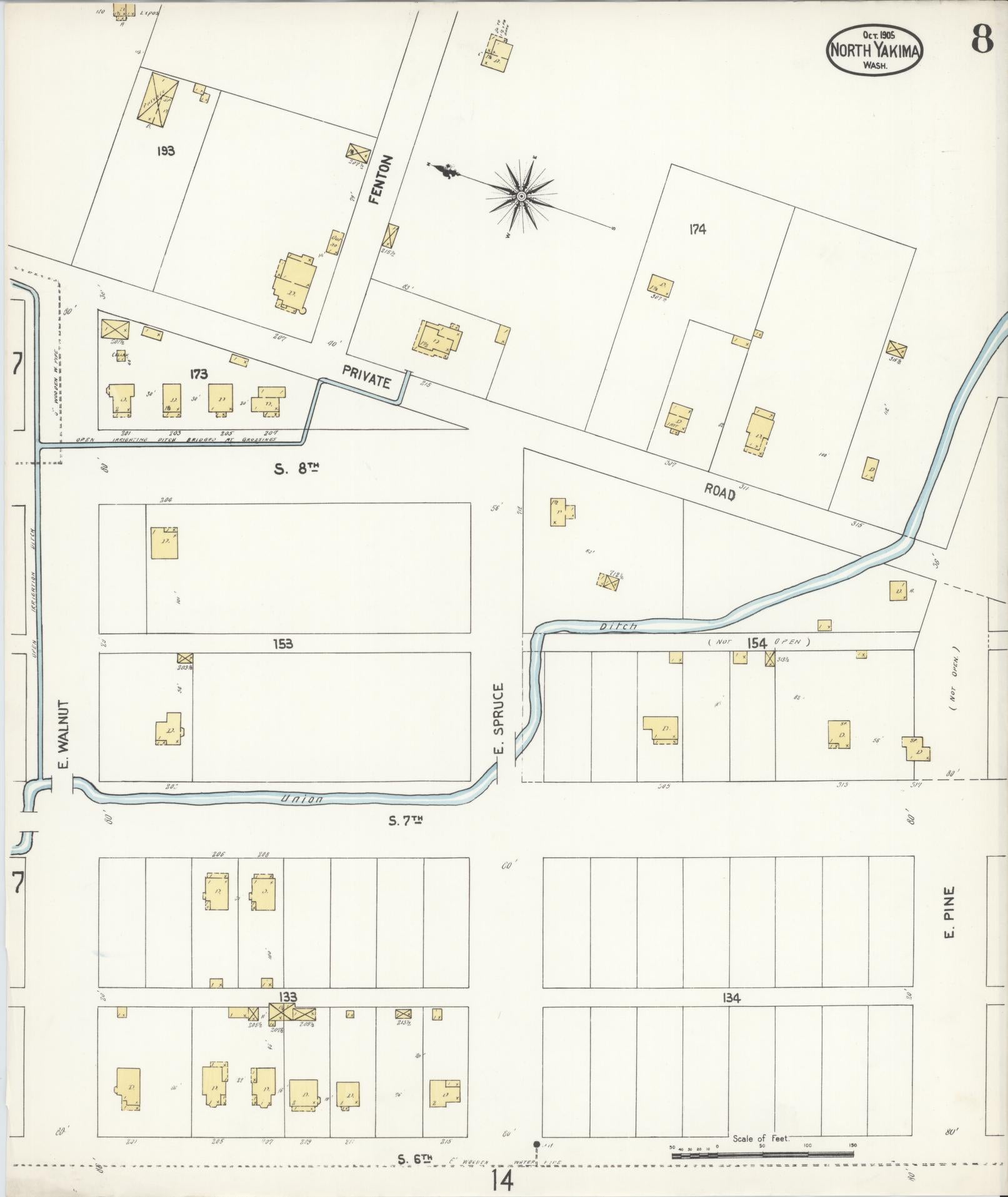Sanborn Fire Insurance Map from North Yakima, Yakima County, Washington (1905), Sheet #0008 - Complete Map Set gallery image, historic Sanborn map, vintage wall art, Washington Washington