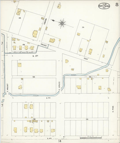 Sanborn Fire Insurance Map from North Yakima, Yakima County, Washington (1905), Sheet #0008 - Complete Map Set gallery image, historic Sanborn map, vintage wall art, Washington Washington